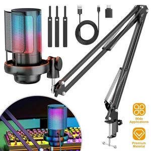 RGB Mikrofon, Gaming Mikrofon mit Arm, RGB Podcasting Microphone für PC/Laptop - Afbeelding 1 van 12
