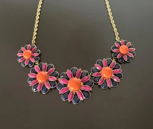 Banana Republic Mad Men TV Show Large Flower Necklace Purple Pink & Orange NEW - Picture 1 of 4