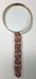 Bejeweled Dazzled Multi-Colored Stones & Brass Magnifying Glass 5 Inches Long - Picture 1 of 9