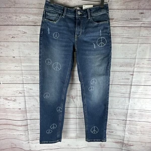 SO Mid Size Girlfriend Jeans Girls Sz 14 Peace Signs NWT Distressed - Picture 1 of 8