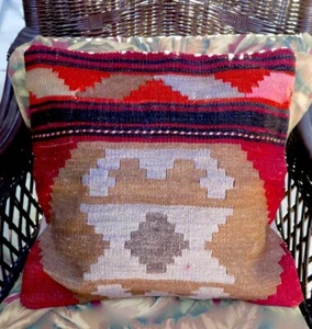 FUNDA DE ALMOHADA ONE KILIM 100 % LANA. CREMALLERA TRASERA ROJA ROSA TAUPE 16""X 16 - Imagen 1 de 11