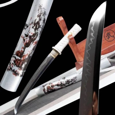 Arcilla Templada T10 Acero Japonés Tanto Ninja Espada Daga Samurai Cuchillo Corto 血狼 Foto 1 de 4