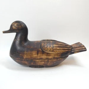 Hand Carved Wooden Duck Box Made in Ghana Vintage Brown - Picture 1 of 11