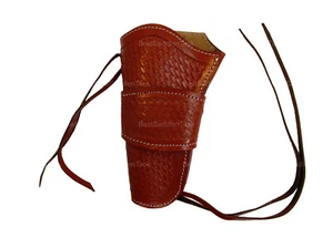 Leather Gun Holster OWB Long Barrel Fit Basket Weave Tooled Red - Left Handed - Picture 1 of 4