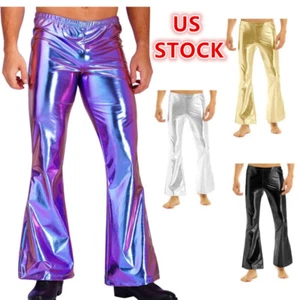 Mens Tight Pants Wet Look Leggings Zipper Skinny Long Trousers Night Clubwear - Picture 1 of 52