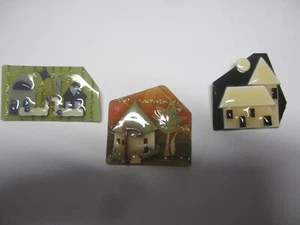 LOT OF 3 HOUSE PINS BY LUCINDA ART BROOCH JEWELRY - Picture 1 of 5