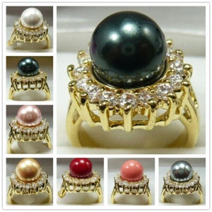 Edelste 10 mm Südsee Muschel Perle Rund Perle Edelstein 14K Gold GP Ring AAA+ - Bild 1 von 13
