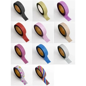 Glitter 10m x 15mm Self Adhesive Washi Tape Sticky Craft Gift Wrap DIY Xmas - Picture 1 of 13