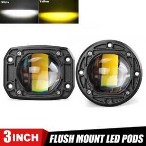 3'' Inch LED Pods Flush Mount Driving Lights Spot Work Light Bar Fog Amber+White