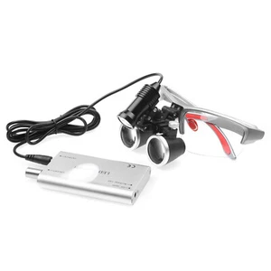 2.5X Binocular Loupes with 5W LED Headlamp Silver &Two Clip & Cloth Bag DY-409 - Picture 1 of 24