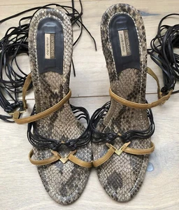 Y2K SPORTMAX Snake Skin STRAPPY SANDALS PUMPS Sz 8M MADE IN ITALY - Picture 1 of 11