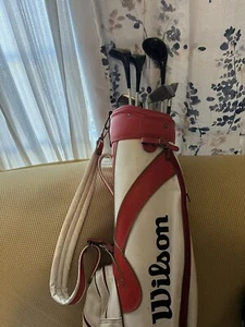 Vintage Wilson Red & White Golf Bag With Clubs - Picture 1 of 5