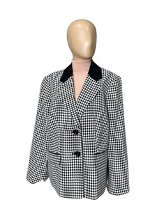 Kasper Size 14W 14 W Houndstooth Black White 2 Button Blazer Jacket Classic EUC - Picture 1 of 7