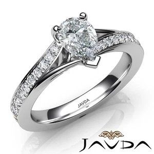Anillo de compromiso clásico pavé de diamantes pera piedra lateral GIA G-VS1 oro blanco 1,25 quilates - Imagen 1 de 8