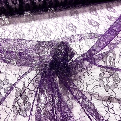 Tüll Lila Spitze Blumen Glitzer Lurexfaden Silber Karneval Bekleidung Deko Stoff - Bild 1 von 4