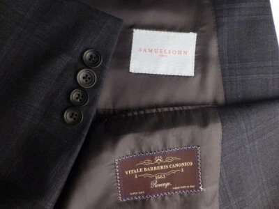 Traje Samuelsohn 54 W46 Cuadros Super150 Gris Azul Canadá Tela Italiana Canonico Foto 1 de 4