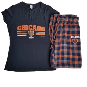 NFL Chicago Bears Pajama Set Size S Navy Orange Team Apparel Sleepwear Plaid Fan - Picture 1 of 13