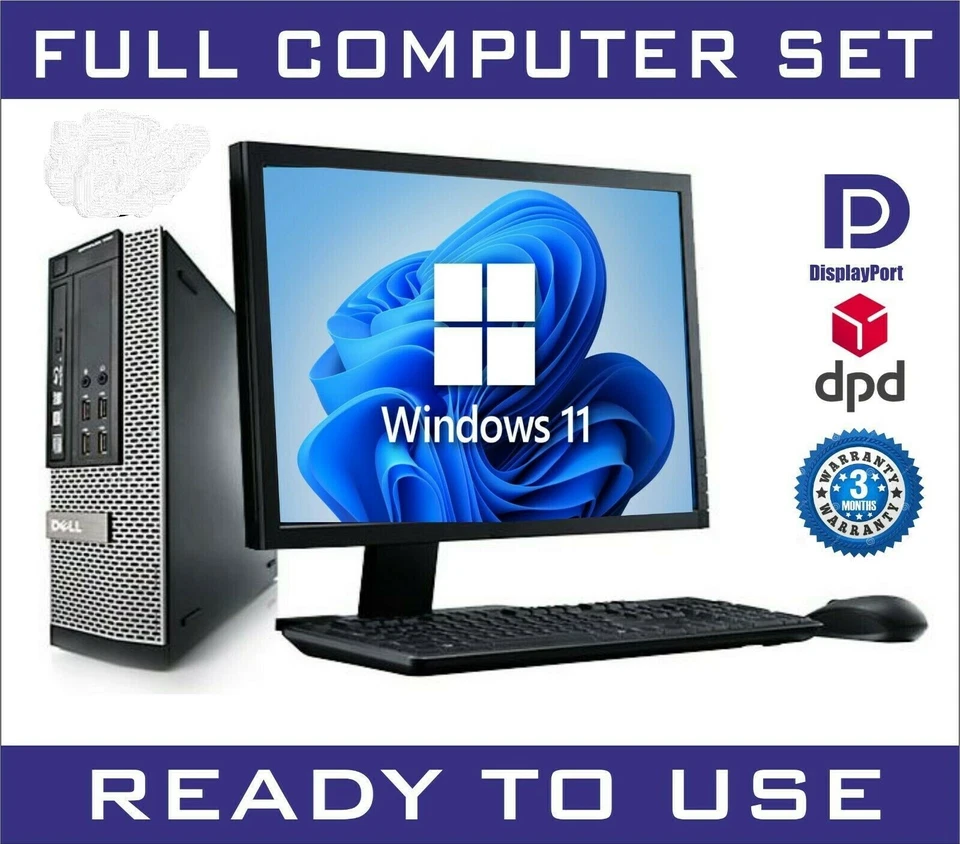 Fast Windows11 PC SET Dell/HP Dual Core Computer & TFT 19" Monitor 8GB 500GB HDD - Image 1 of 1