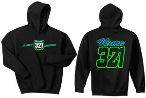 JUST RIDE CUSTOM NUMBER PLATE HOODIE SWEAT SHIRT YOUTH MX MOTOCROSS KX KAWASAKI - Picture 1 of 23