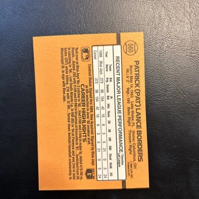 Cnx 1989 donruss #560 Pat borders, Toronto Blue Jays rookie - Image 1 of 2