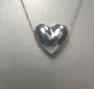 Tiffany & Co Silver Puffed Heart Pendant Charm Necklace Vintage 16" - Picture 1 of 6