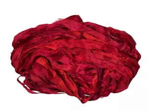 100g Sari Silk Ribbon craft ribbon yarn, jewelry making Red - Picture 1 of 2