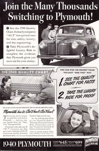 1940 Plymouth: Wechsel nach Plymouth Vintage Print Ad - Bild 1 von 1