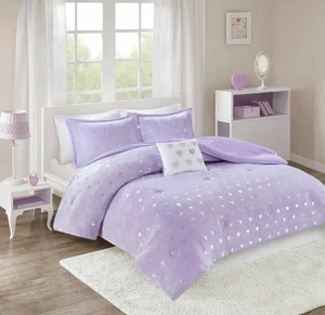 Mi Zone Rosalie Metallic Printed Plush Comforter Set Purple Full/queen S7 - Picture 1 of 7