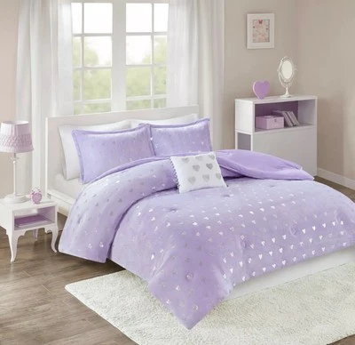 Mi Zone Rosalie Metallic Printed Plush Comforter Set Purple Full/queen S7 - Image 1 of 4