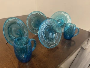 LOTE DE 6 PLATOS DE ARTE BURBUJA SOPLADOS A MANO AGUAMARINA RAROS DE COLECCIÓN - Imagen 1 de 14