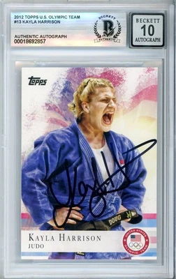 Подписанная карточка Кайлы Харрисон для дзюдо смешанных боевых искусств 2012 Topps Olympics Beckett Auto 10 BAS - Изображение 1 из 2