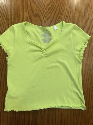 Camisa acanalada verde neón mangas/fondo festoneadas para niñas clase de arte talla L (10-12) Foto 1 de 3