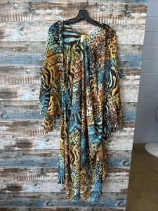 Cato Womens Kimono Multicolor Abstract Print Sheer Open Front One Size Fits Most - Picture 1 of 2