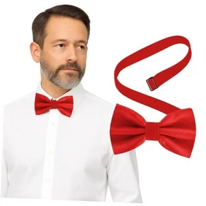 Bow Tie for Men Polyester Solid Pretied Bowties Adjustable Tuxedos Bowtie 1 Red - Picture 1 of 8