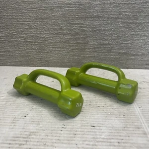 Lot of 2 2lb Hand Shaped Weights Dumbbells Green Hexagon Ends Neoprene Non-Slip - Picture 1 of 8