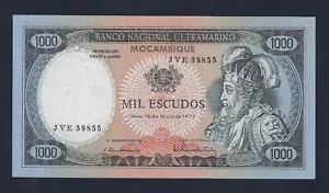 Portugal Portuguese Mozambique 1000 Escudos 1972 P-112 UNC RARE PREFIX - Picture 1 of 2