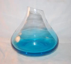 Vintage blaue bauchige VASE mundgeblasenes Glas Retro Mid Century Modern Art - Bild 1 von 3