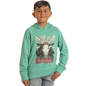 Rock & Roll® Youth Boy's Turquoise Bull Skull Hoodie RRBT94R05Y-86 - Picture 1 of 2