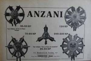 1924-1925 PUB ANZANI COURBEVOIE MOTEUR AVIATION AEROPLANE AVION AERO ENGINE AD - Imagen 1 de 1