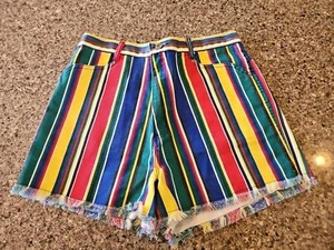Bonjour gestreifte mehrfarbige Damenshorts 13/14 Fransen 90er Retro Funky - Bild 1 von 11