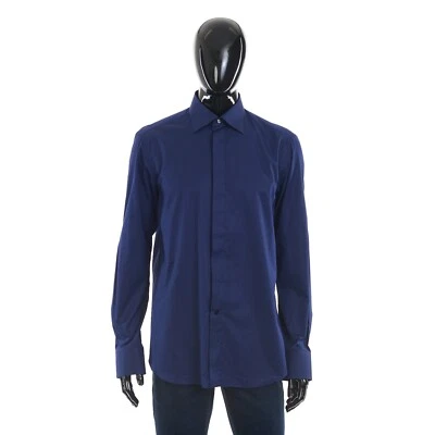 Camisa de Vestir STEFANO RICCI 1000$ - Cuello Alba, Algodón Azul, Micro Rayas Foto 1 de 4