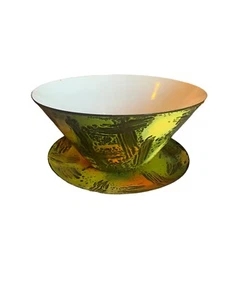 Decorative Enameled Metal Serving Bowl & Plate Platter Fall Halloween MCM - Picture 1 of 9