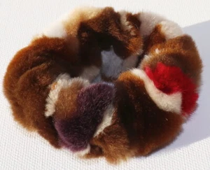 Pelz Haargummi Nerz Scrunchie Samtig Armband Fell Frisur Zopf mehrfarbig Braun - Bild 1 von 3