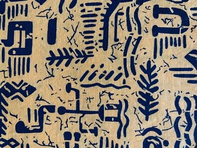 TELA DE ALGODÓN~Negro Naranja~HIROGLIFICOS~PINTURAS RUPESTRES~Símbolos~Bodas~PICTOGRM Foto 1 de 4