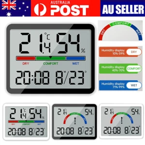 Digital Electronic Alarm Clock LCD Large Screen Displays Wall Clock Thermometer - Picture 1 of 19