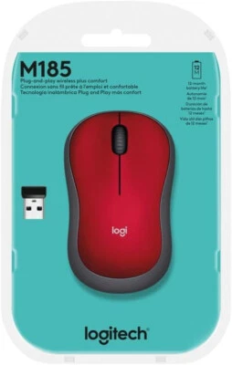 Logitech M185 Wireless Mouse, 2.4GHz w/ USB Mini Receiver, PC, Mac, Laptop - Red - Image 1 of 4