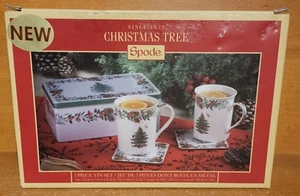 Spode CHRISTMAS TREE 5 pc Mug & Coaster Tin set, New, NIB - Picture 1 of 11