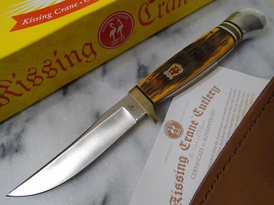 Kissing Crane Amber Bone Fixed Blade Knife Full Tang KC5477 Leather Sheath 440 - Image 1 of 4