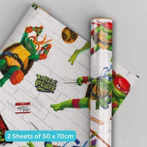 Birthday Wrapping Paper | Teenage Mutant Ninja Turtles 2 Sheets 2 Tags Gift Wrap - Picture 1 of 5
