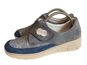 Rieker 537C0-00 Ladies Blue Leather Stretch Textile Touch Fastening Shoes UK 6.5 - Picture 1 of 11